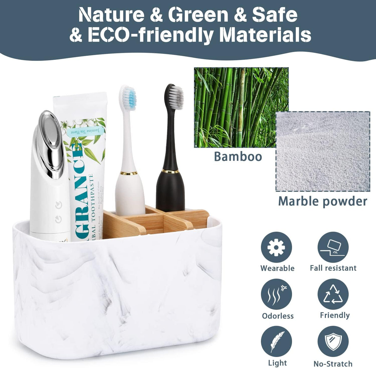 Premium Marble Toothbrush & Vanity Organizer