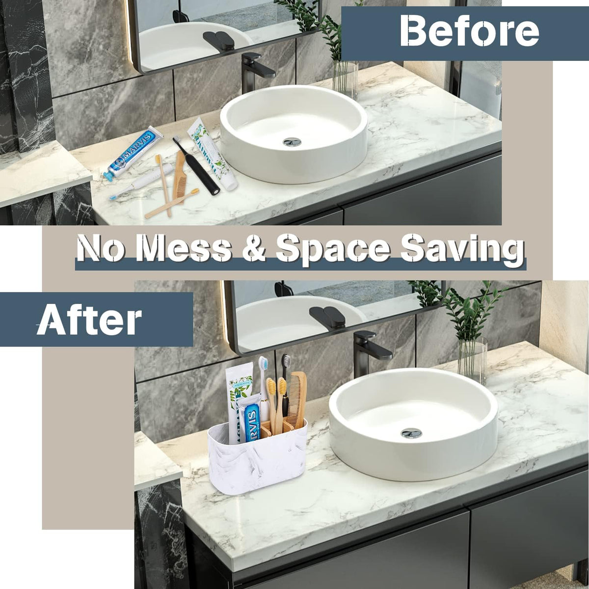 Premium Marble Toothbrush & Vanity Organizer